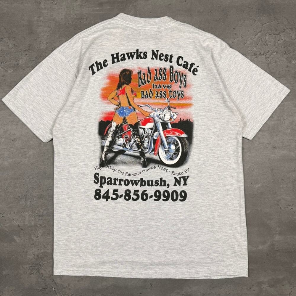 Vintage Hawks Nest Cafe Bad Ass Boys Girls Biker T Shirt